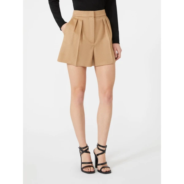 Max Mara Vista Sable-Look Baby Camel Shorts in Camel | Shorts | Luxury Shoes 