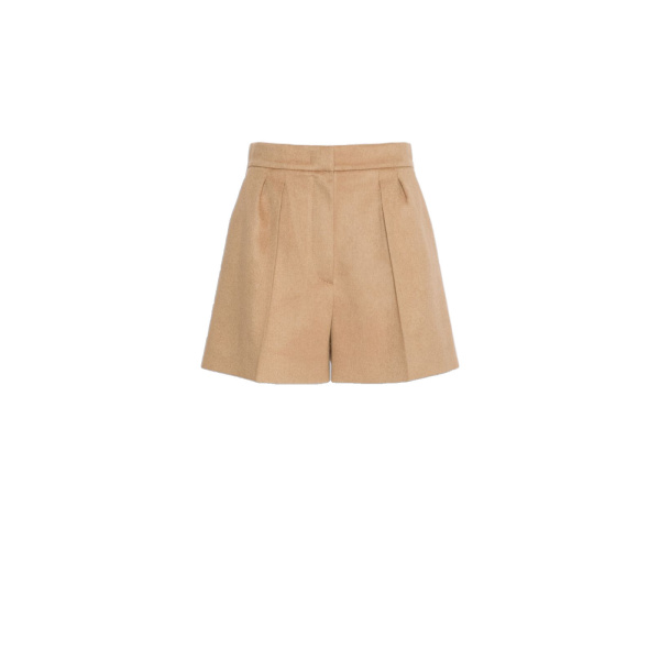 Max Mara Vista Sable-Look Baby Camel Shorts in Camel | Shorts | Luxury Shoes 