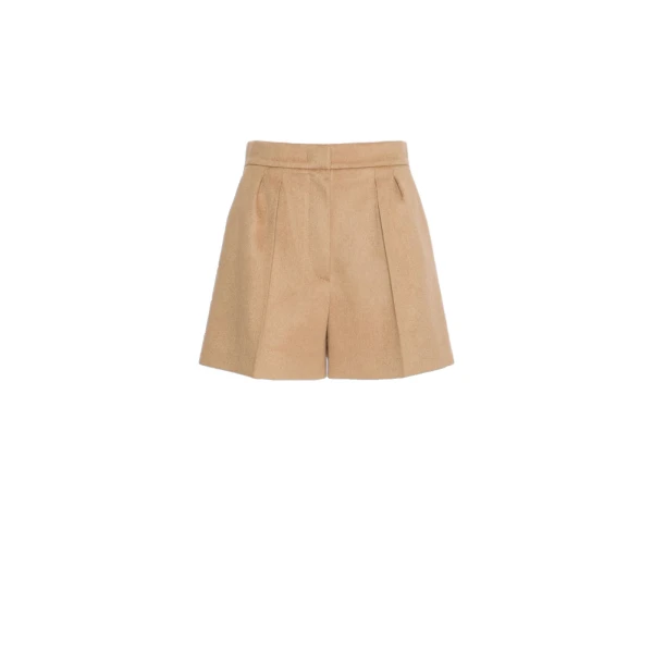 Max Mara Vista Sable-Look Baby Camel Shorts in Camel | Shorts | Luxury Shoes 