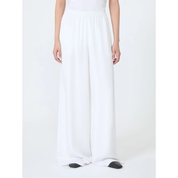 Max Mara Volonta Relaxed Heavy Silk Trousers in White | Wide leg pants | Luxury Shoes 