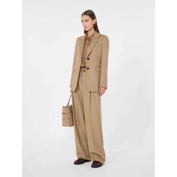 Max Mara Volpino Single-Breasted Wool Broadcloth Blazer in Camel | Blazers | Luxury Shoes 