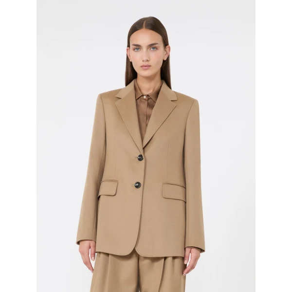 Max Mara Volpino Single-Breasted Wool Broadcloth Blazer in Camel | Blazers | Luxury Shoes 