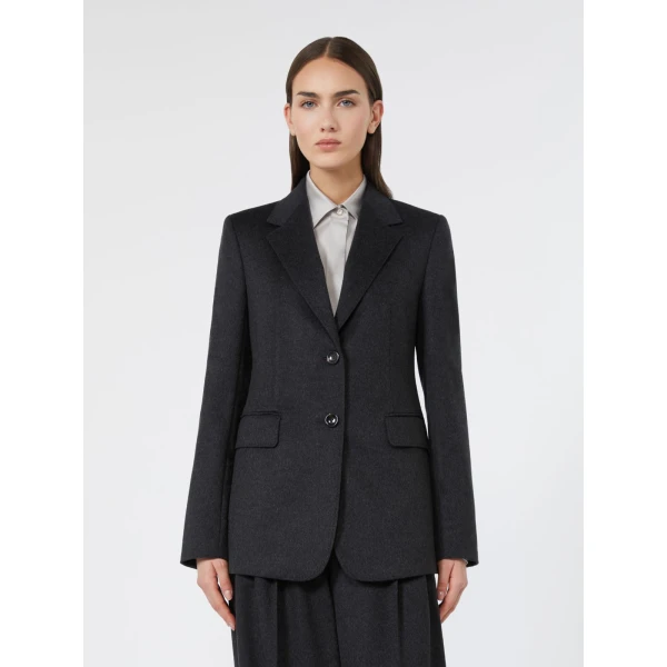 Max Mara Volpino Single-Breasted Wool Broadcloth Blazer in Dark Grey | Blazers | Luxury Shoes 