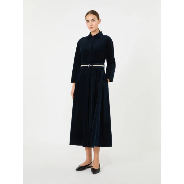 Max Mara Vortice Corduroy Shirt Dress in Midnight Blue | Shirtdress | Luxury Shoes 