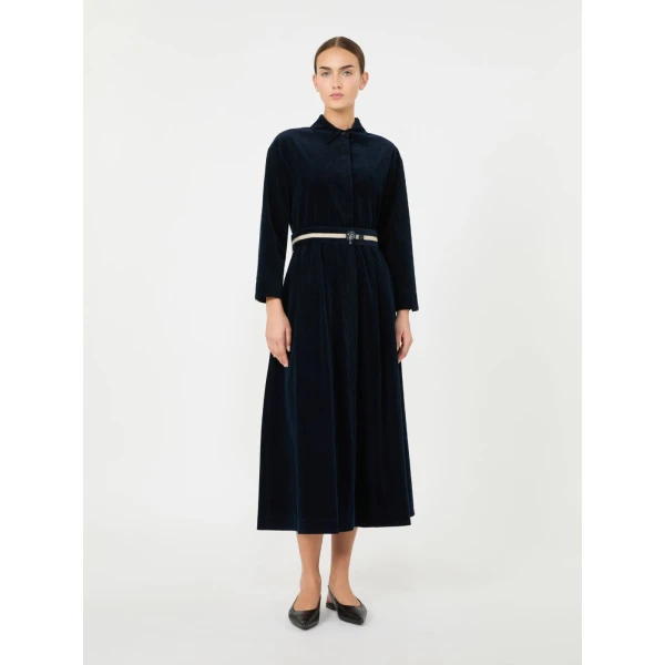 Max Mara Vortice Corduroy Shirt Dress in Midnight Blue | Shirtdress | Luxury Shoes 