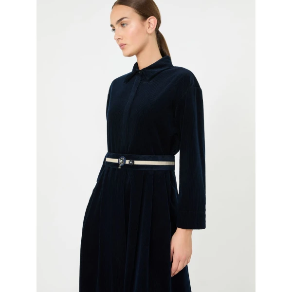 Max Mara Vortice Corduroy Shirt Dress in Midnight Blue | Shirtdress | Luxury Shoes 