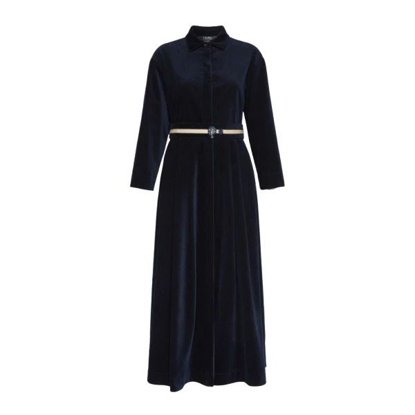 Max Mara Vortice Corduroy Shirt Dress in Midnight Blue | Shirtdress | Luxury Shoes 