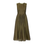 Max Mara Wally Organza Fit-and-Flare Dress in Khaki | Midi Dresses | Luxury Shoes 