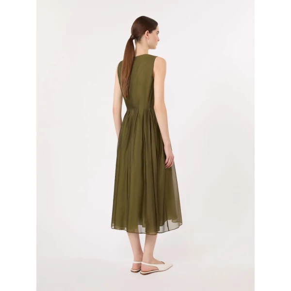 Max Mara Wally Organza Fit-and-Flare Dress in Khaki | Midi Dresses | Luxury Shoes 