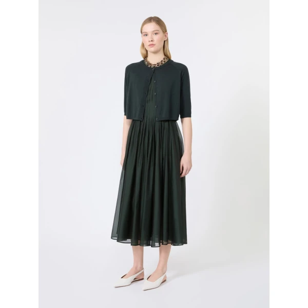 Max Mara Wally Organza Fit-and-Flare Dress in Moss Green | Midi Dresses | Luxury Shoes 