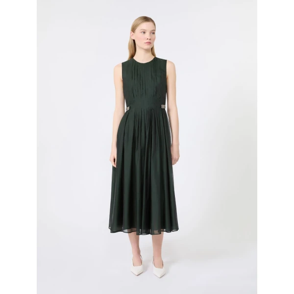 Max Mara Wally Organza Fit-and-Flare Dress in Moss Green | Midi Dresses | Luxury Shoes 