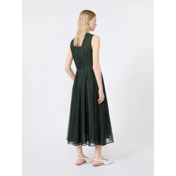 Max Mara Wally Organza Fit-and-Flare Dress in Moss Green | Midi Dresses | Luxury Shoes 