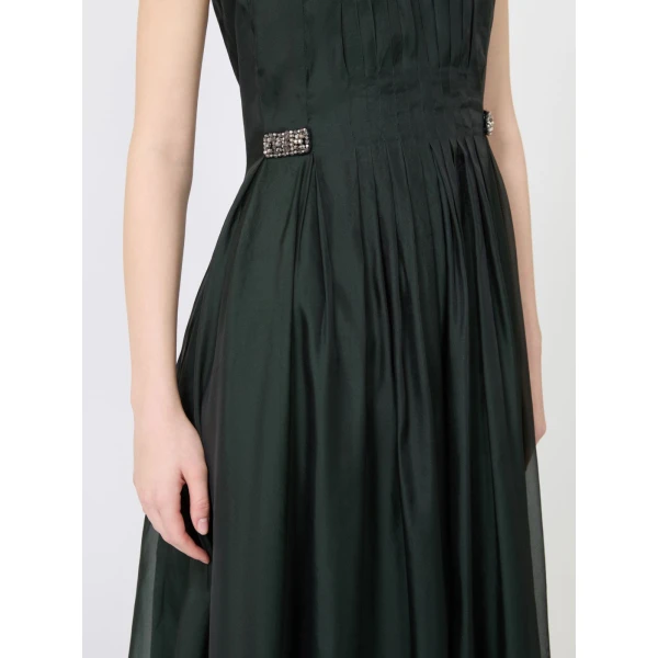 Max Mara Wally Organza Fit-and-Flare Dress in Moss Green | Midi Dresses | Luxury Shoes 