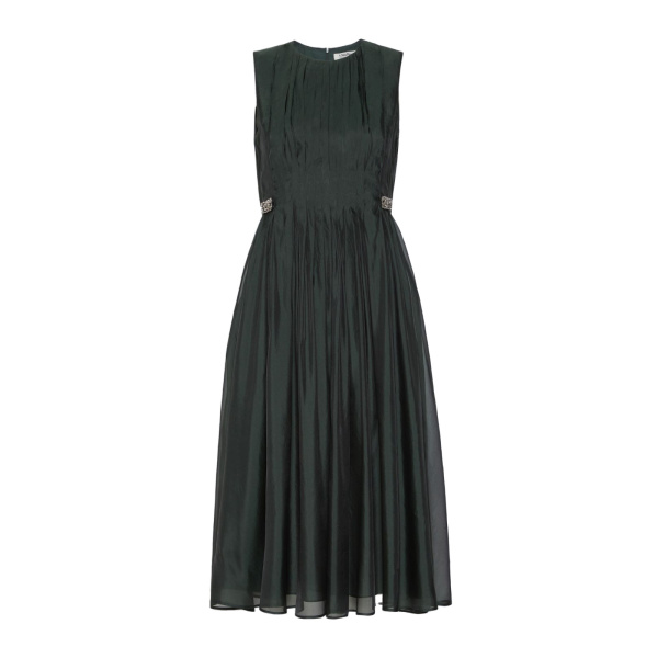 Max Mara Wally Organza Fit-and-Flare Dress in Moss Green | Midi Dresses | Luxury Shoes 