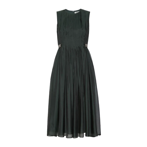 Wally Organza Fit-and-Flare Dress in Moss Green