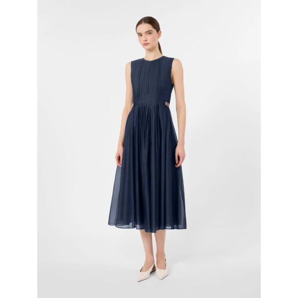 Max Mara Wally Organza Fit-and-Flare Dress in Ultramarine | Midi Dresses | Luxury Shoes 