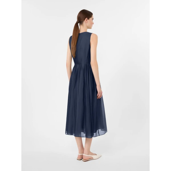 Max Mara Wally Organza Fit-and-Flare Dress in Ultramarine | Midi Dresses | Luxury Shoes 