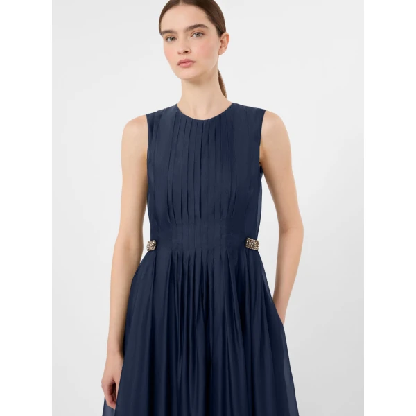 Max Mara Wally Organza Fit-and-Flare Dress in Ultramarine | Midi Dresses | Luxury Shoes 