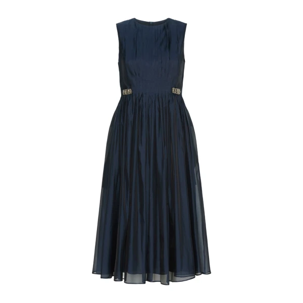 Max Mara Wally Organza Fit-and-Flare Dress in Ultramarine | Midi Dresses | Luxury Shoes 