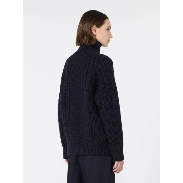 Max Mara Wool Aran Turtleneck Jumper in Navy | Turtlenecks | Luxury Shoes 