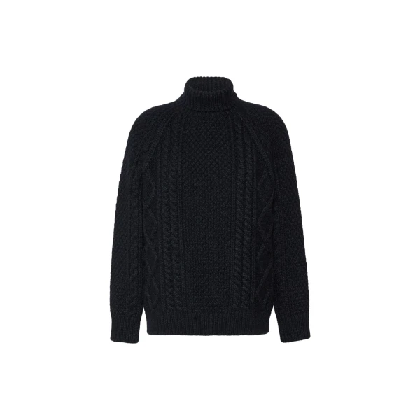 Max Mara Wool Aran Turtleneck Jumper in Navy | Turtlenecks | Luxury Shoes 