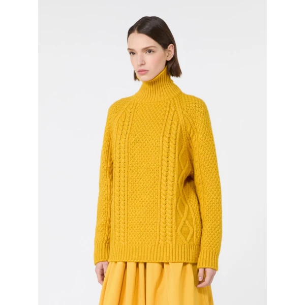 Max Mara Wool Aran Turtleneck Jumper in Yellow | Turtlenecks | Luxury Shoes 