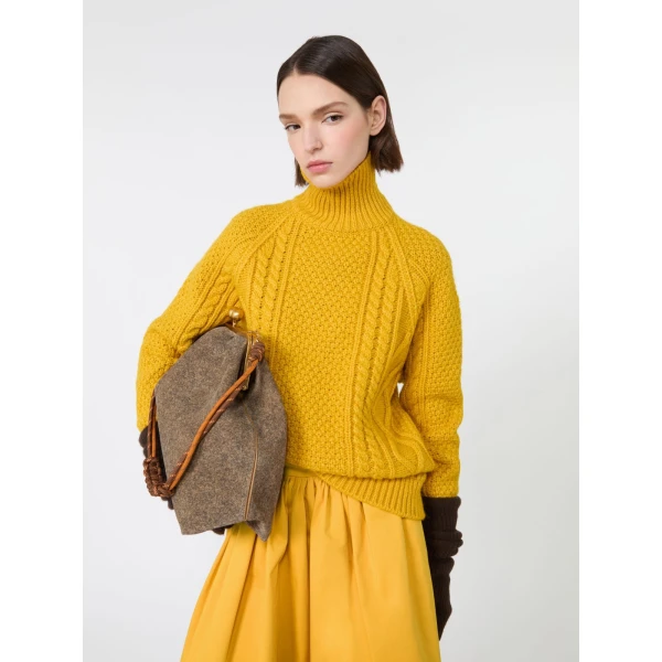 Max Mara Wool Aran Turtleneck Jumper in Yellow | Turtlenecks | Luxury Shoes 