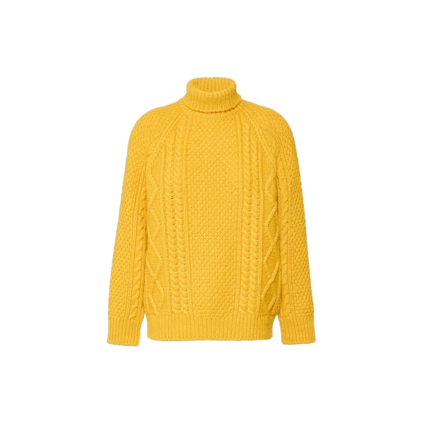 Max Mara Wool Aran Turtleneck Jumper in Yellow | Turtlenecks | Luxury Shoes 