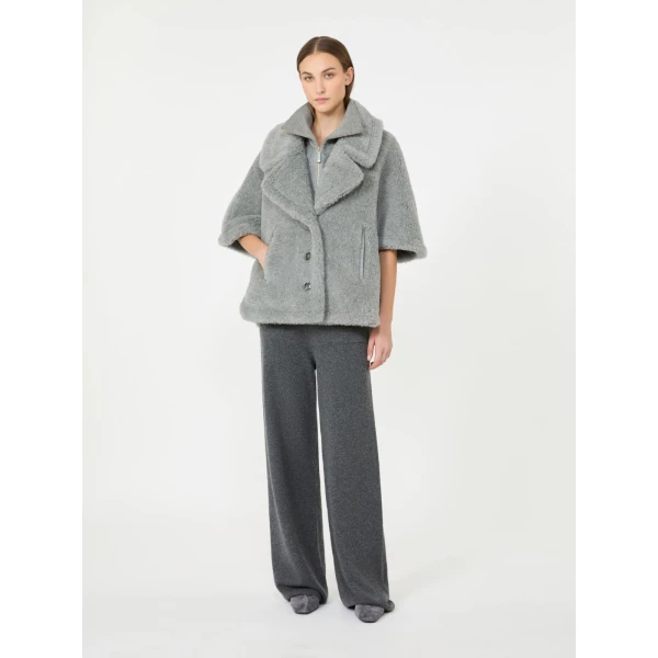 Max Mara Wool and Alpaca Teddy Cape in Light Grey | Coats | Luxury Shoes 