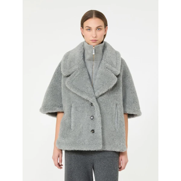 Max Mara Wool and Alpaca Teddy Cape in Light Grey | Coats | Luxury Shoes 