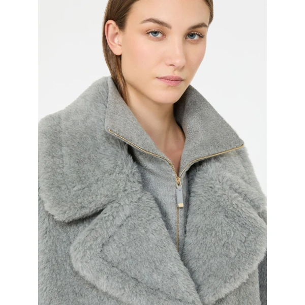 Max Mara Wool and Alpaca Teddy Cape in Light Grey | Coats | Luxury Shoes 