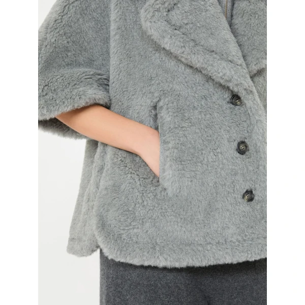 Max Mara Wool and Alpaca Teddy Cape in Light Grey | Coats | Luxury Shoes 