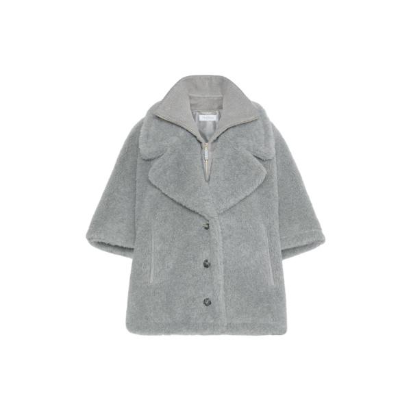 Max Mara Wool and Alpaca Teddy Cape in Light Grey | Coats | Luxury Shoes 