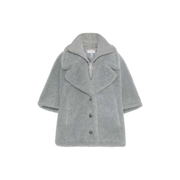 Max Mara Wool and Alpaca Teddy Cape in Light Grey | Coats | Luxury Shoes 