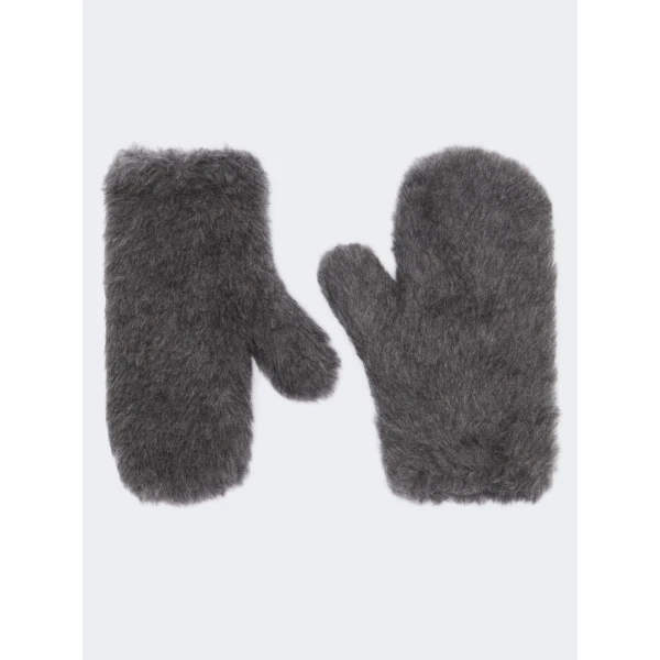 Max Mara Wool and Alpaca Teddy Mittens in Medium Grey | Gloves | Luxury Shoes 