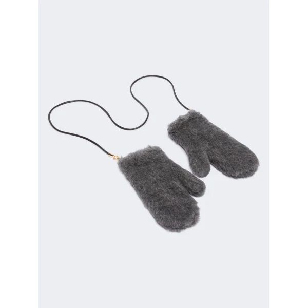 Max Mara Wool and Alpaca Teddy Mittens in Medium Grey | Gloves | Luxury Shoes 