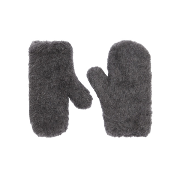 Max Mara Wool and Alpaca Teddy Mittens in Medium Grey | Gloves | Luxury Shoes 