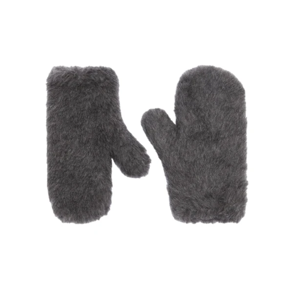 Max Mara Wool and Alpaca Teddy Mittens in Medium Grey | Gloves | Luxury Shoes 