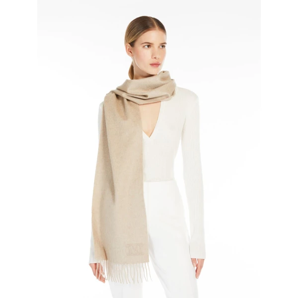 Max Mara Wsdalia Cashmere Monogram Stole in Beige | Scarves | Luxury Shoes 