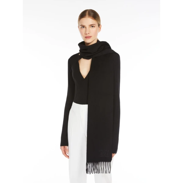 Max Mara Wsdalia Cashmere Monogram Stole in Black | Scarves | Luxury Shoes 