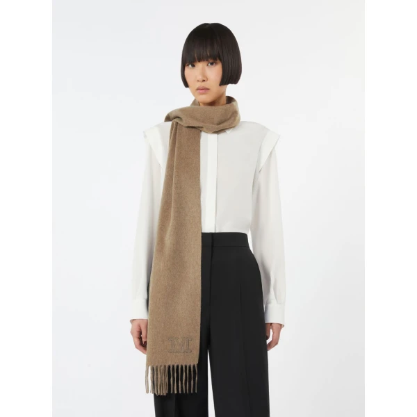 Max Mara Wsdalia Monogram Cashmere Stole in Beige | Scarves | Luxury Shoes 