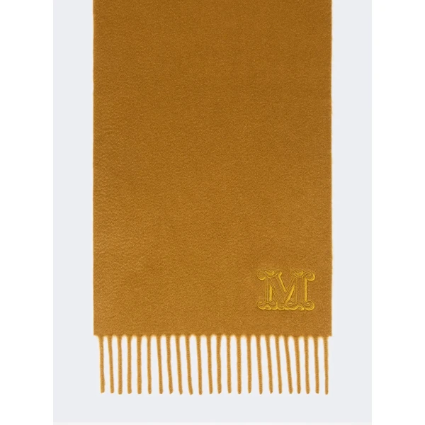 Max Mara Wsdalia Monogram Cashmere Stole in Mustard | Scarves | Luxury Shoes 