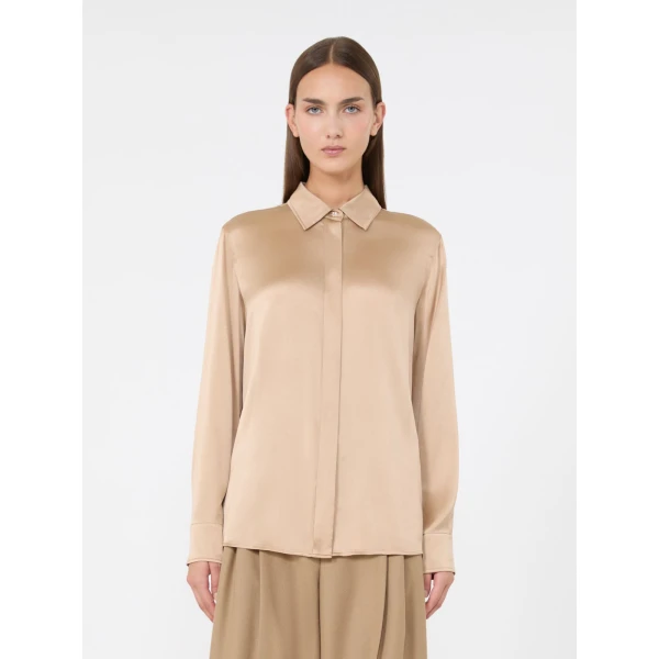 Max Mara Xero Silk Satin Shirt in Camel | Shirts | Luxury Shoes 