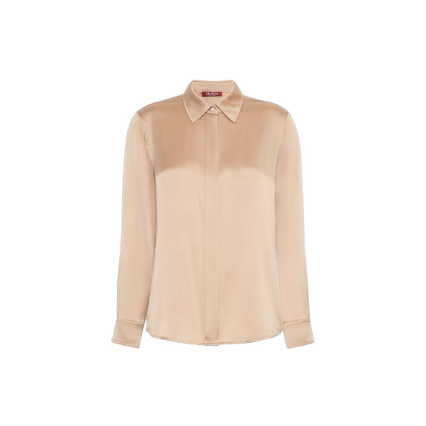 Max Mara Xero Silk Satin Shirt in Camel | Shirts | Luxury Shoes 
