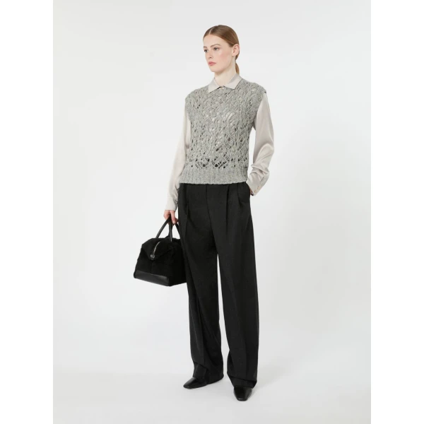 Max Mara Xero Silk Satin Shirt in Pearl Grey | Shirts | Luxury Shoes 