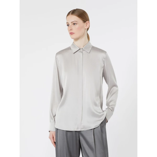 Max Mara Xero Silk Satin Shirt in Pearl Grey | Shirts | Luxury Shoes 