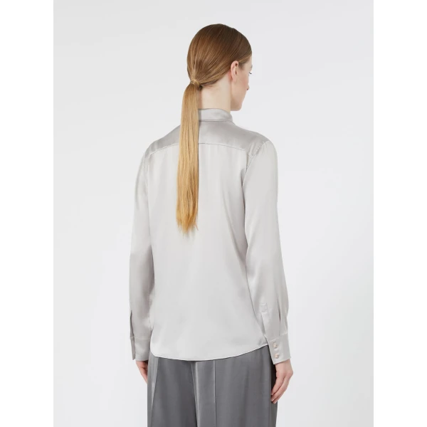 Max Mara Xero Silk Satin Shirt in Pearl Grey | Shirts | Luxury Shoes 