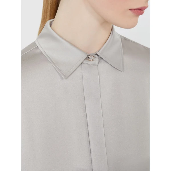 Max Mara Xero Silk Satin Shirt in Pearl Grey | Shirts | Luxury Shoes 