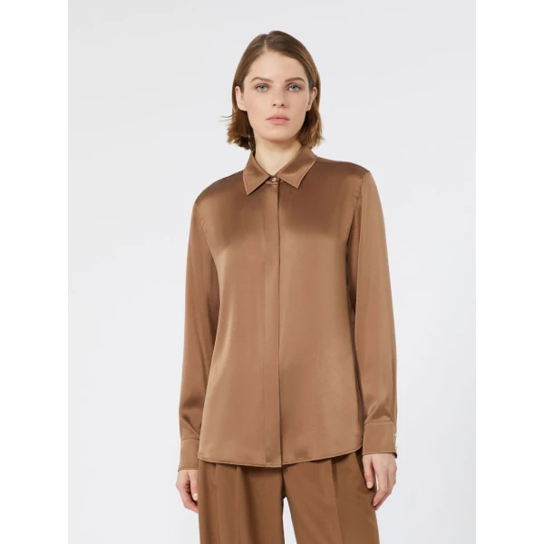 Max Mara Xero Silk Satin Shirt in Tobacco | Shirts | Luxury Shoes 