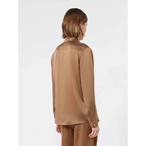 Max Mara Xero Silk Satin Shirt in Tobacco | Shirts | Luxury Shoes 